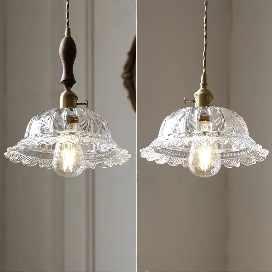 Walnut Glass Pendant Light with 3-Head Canopy