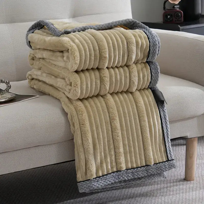 Cream Ribbed Sofa Blanket