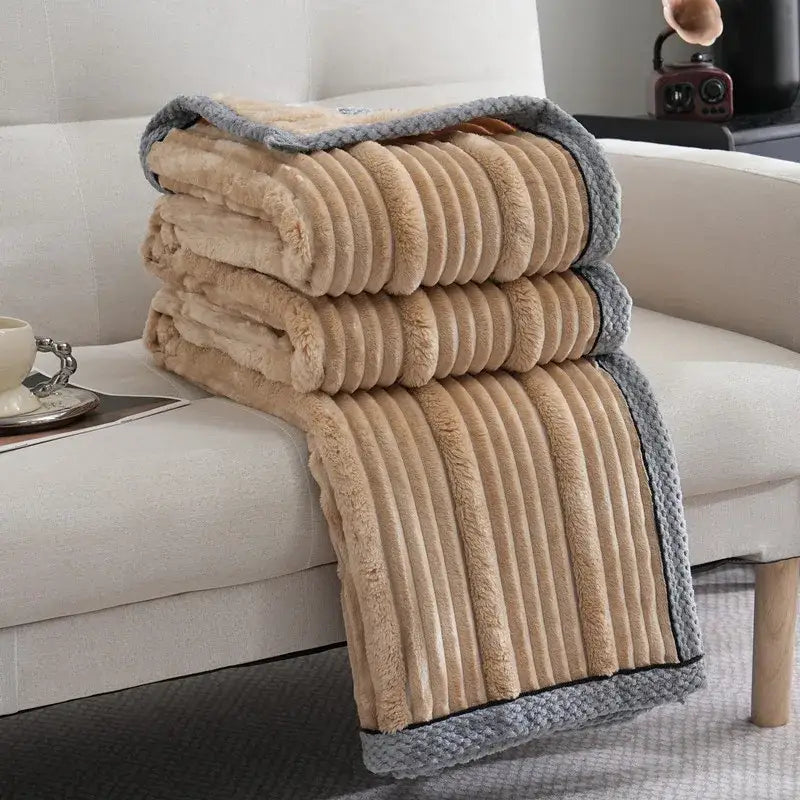 Cream Ribbed Sofa Blanket