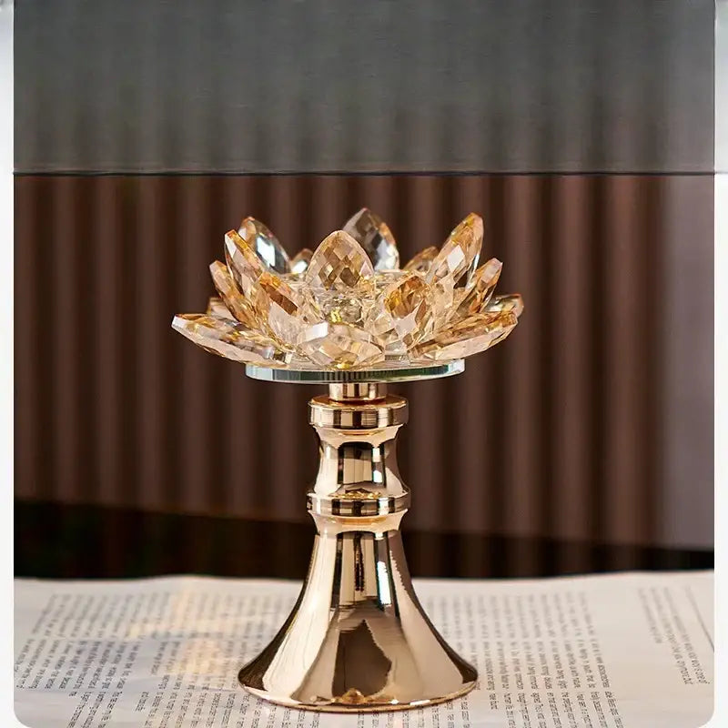 Golden Crystal Lotus Candle Holder