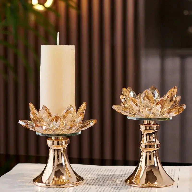 Golden Crystal Lotus Candle Holder