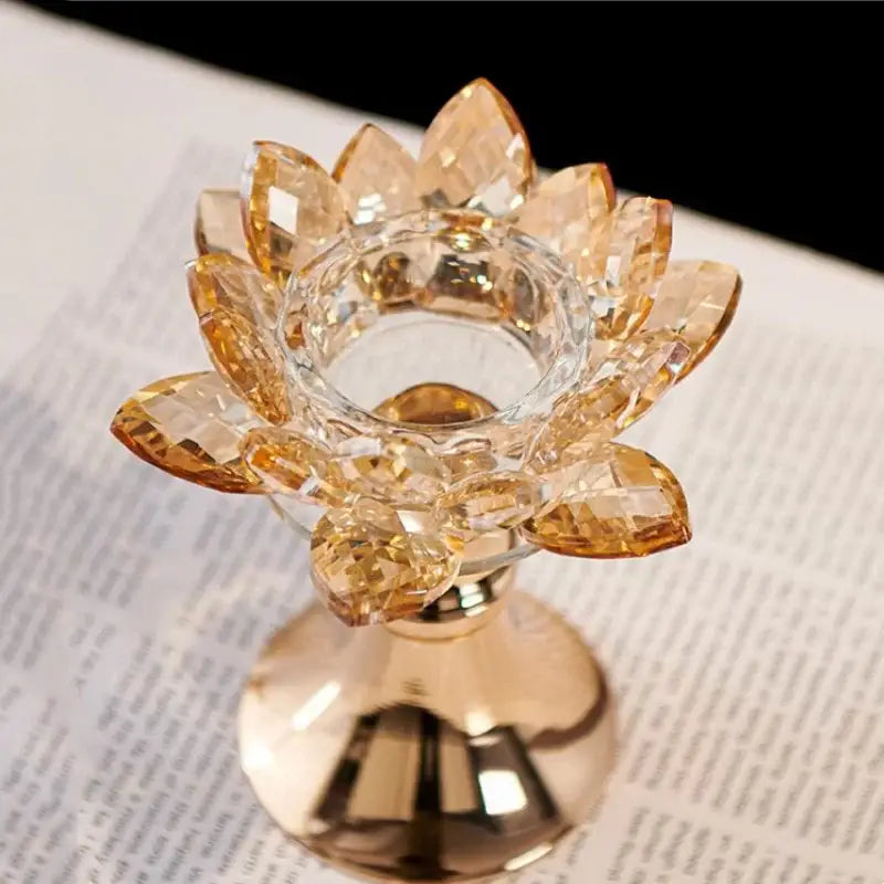 Golden Crystal Lotus Candle Holder