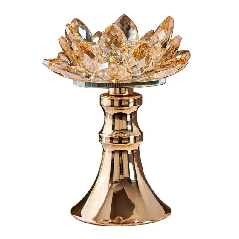 Golden Crystal Lotus Candle Holder