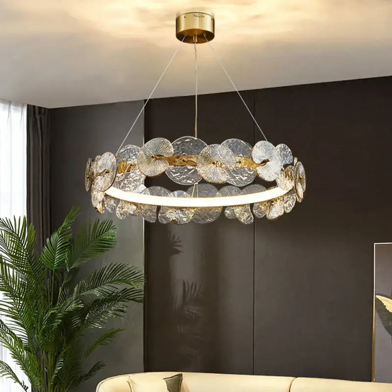 Gold Lotus LED Chandelier 80cm Remote Dim