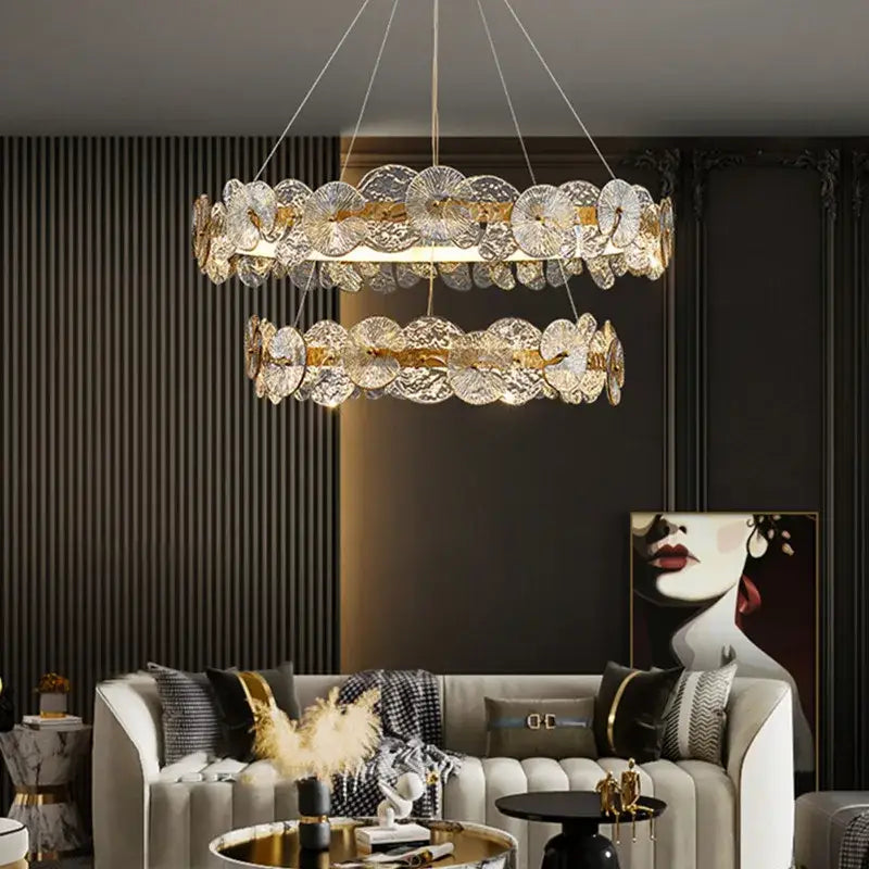 Gold Lotus LED Chandelier 80cm Remote Dim