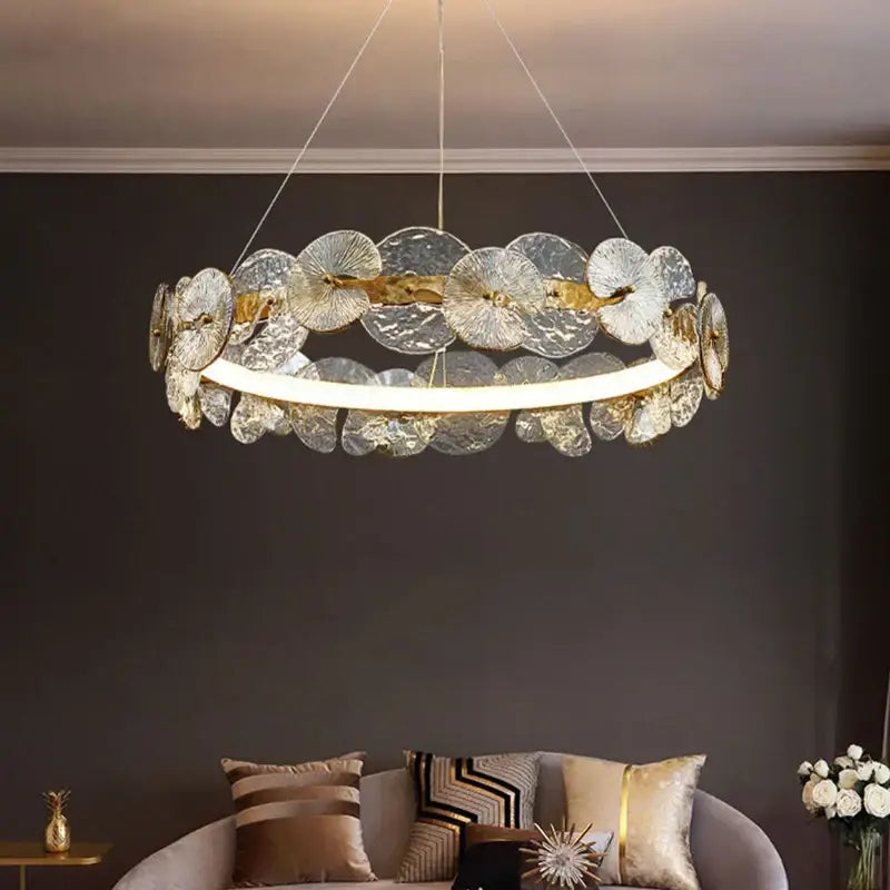 Gold Lotus LED Chandelier 80cm Remote Dim