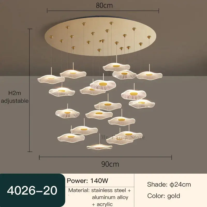 White Lotus Chandelier Spiral 40-Head