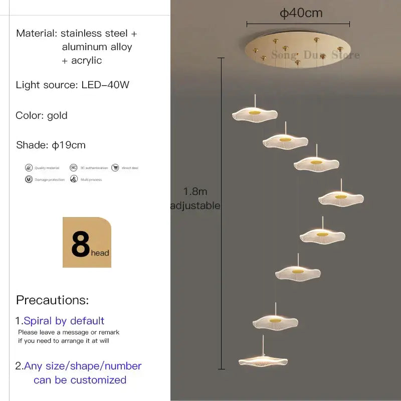 White Lotus Chandelier Spiral 40-Head