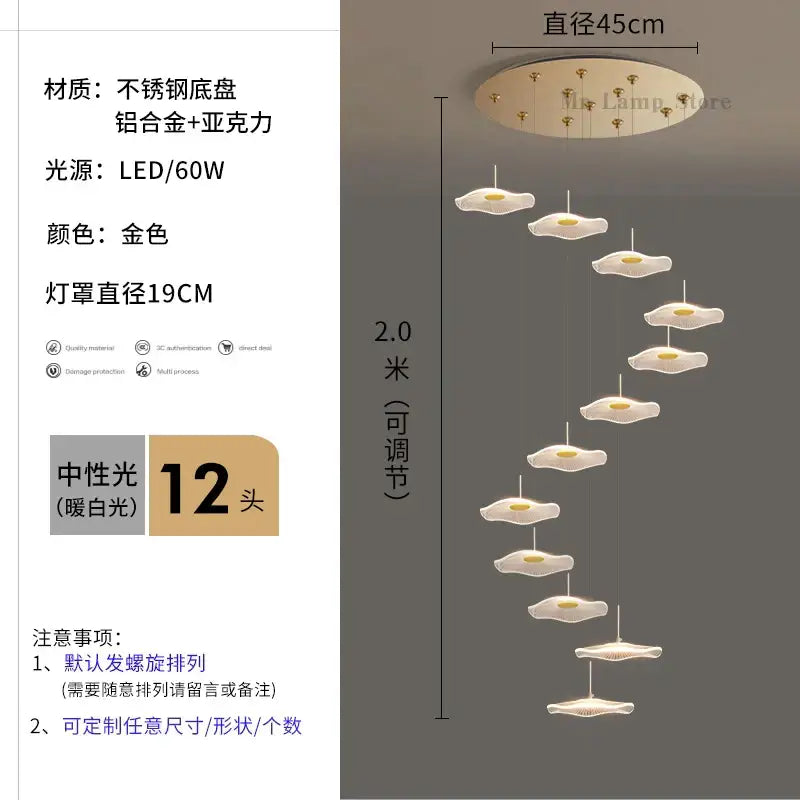 White Lotus Chandelier Spiral 40-Head