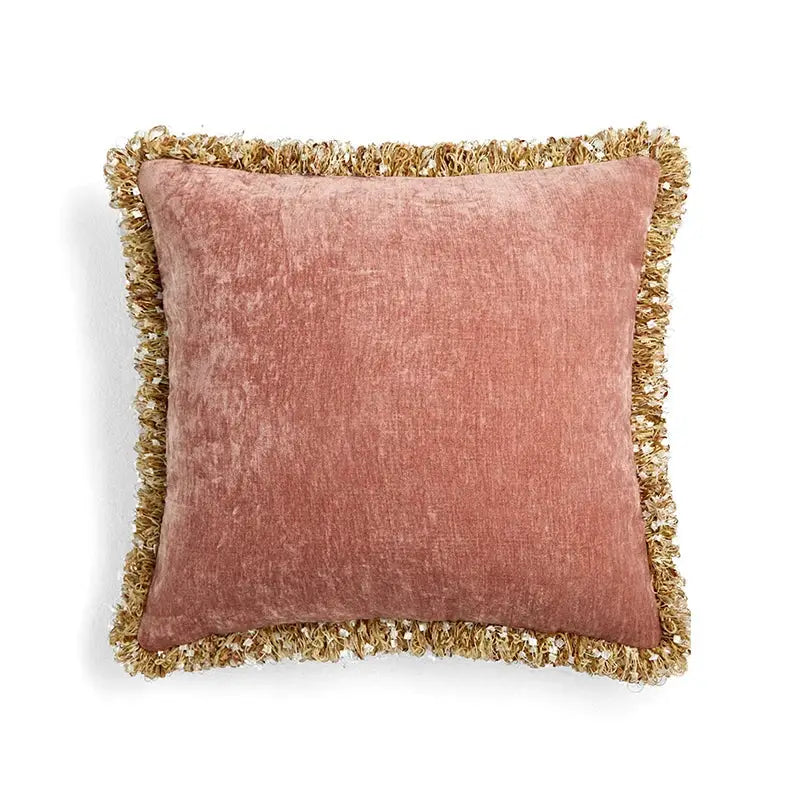 Vintage lotus pink european style velvet pillow cover bedroom tassels