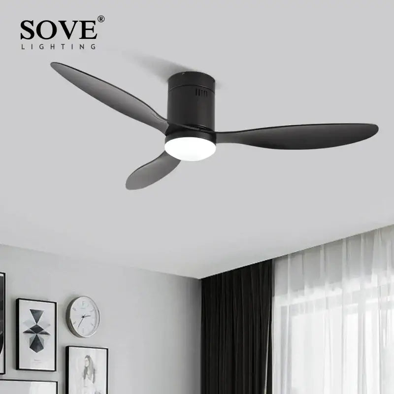 Black Modern Ceiling Fan Wood Blade Design