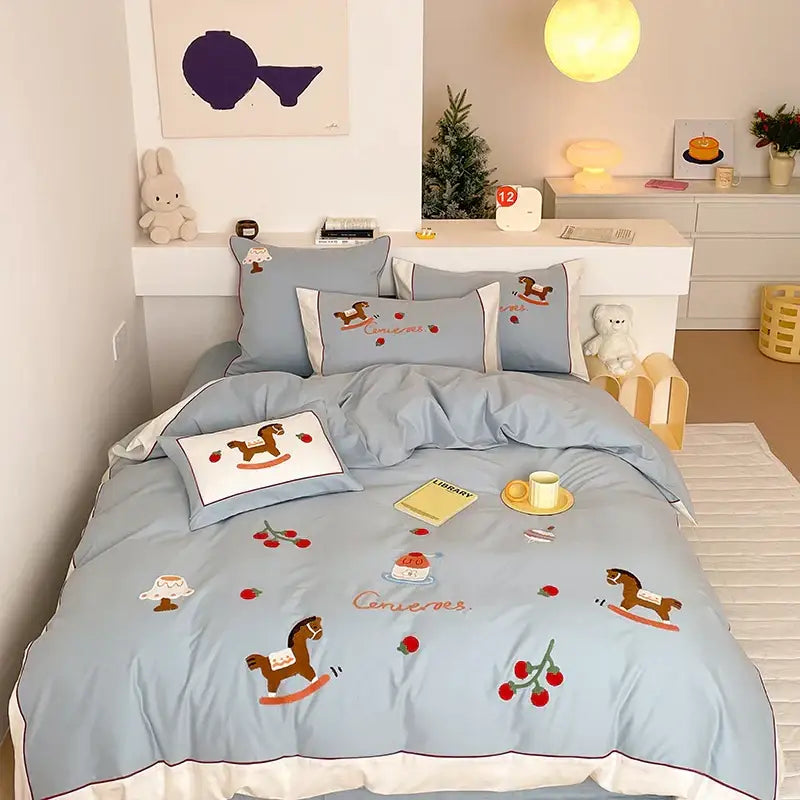 Blue Cotton Bedding Set