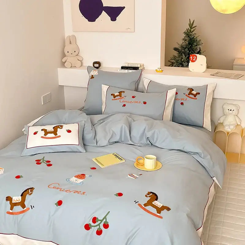 Blue Cotton Bedding Set