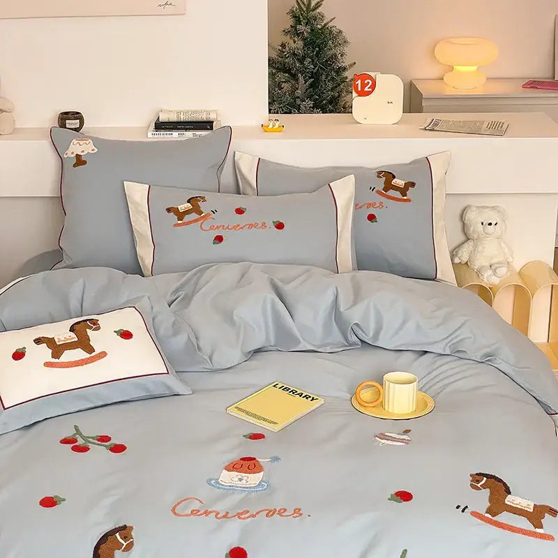 Blue Cotton Bedding Set