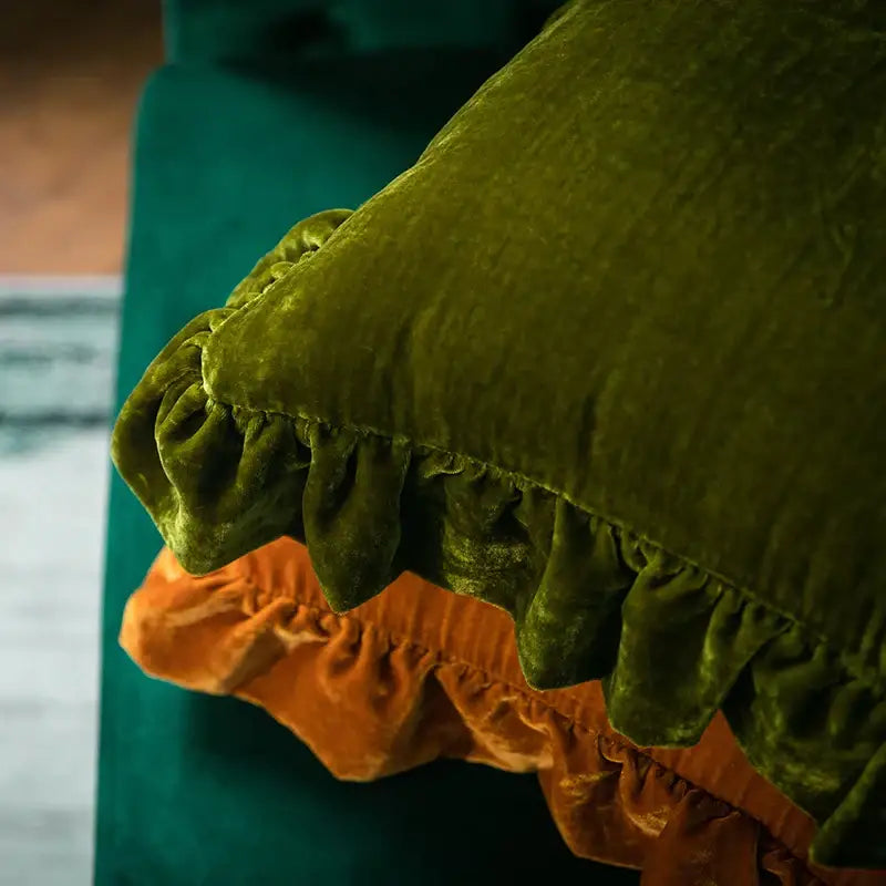 Mustard Velvet Ruffled Pillow Sham