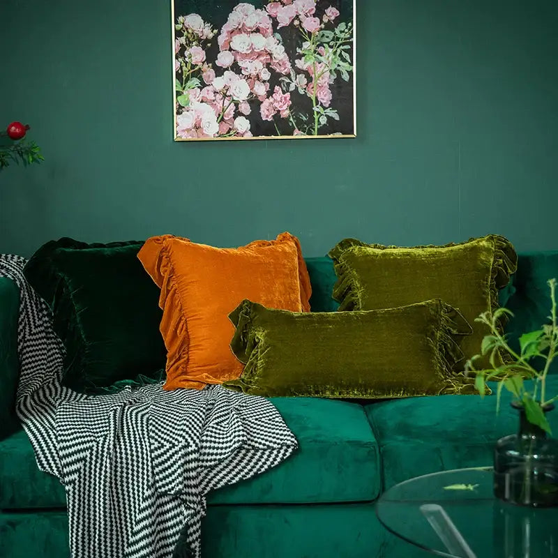 Mustard Velvet Ruffled Pillow Sham