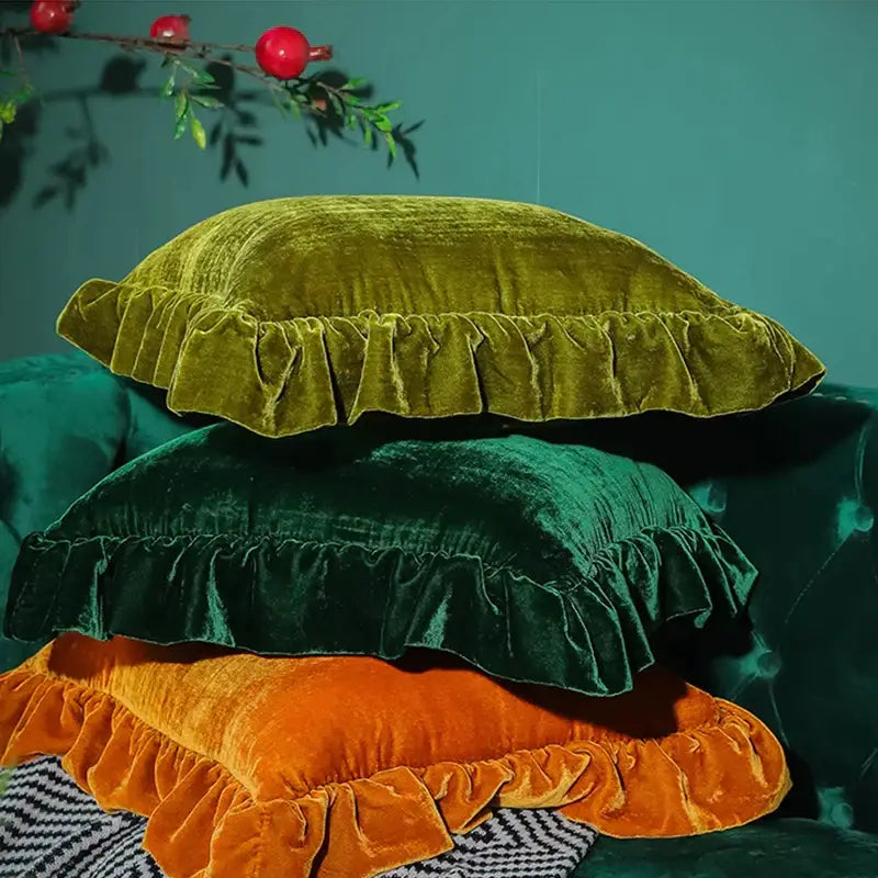 Mustard Velvet Ruffled Pillow Sham