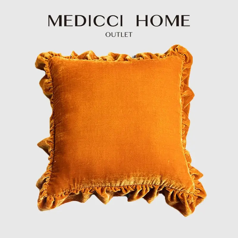 Mustard Velvet Ruffled Pillow Sham