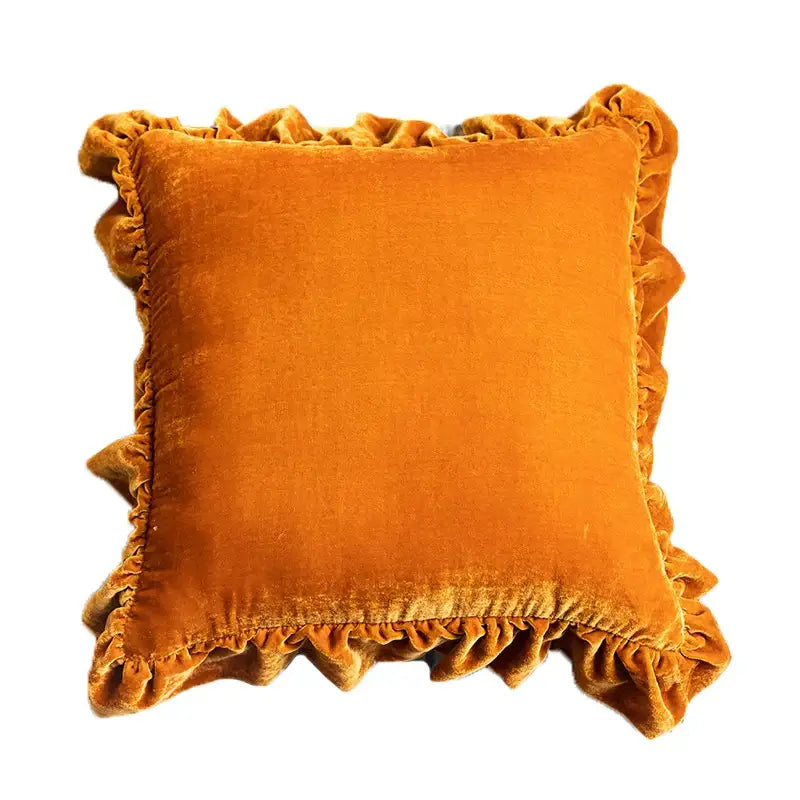 Mustard Velvet Ruffled Pillow Sham