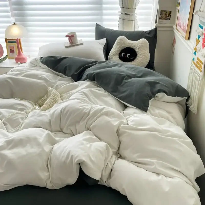 White Gray Cotton Bedding