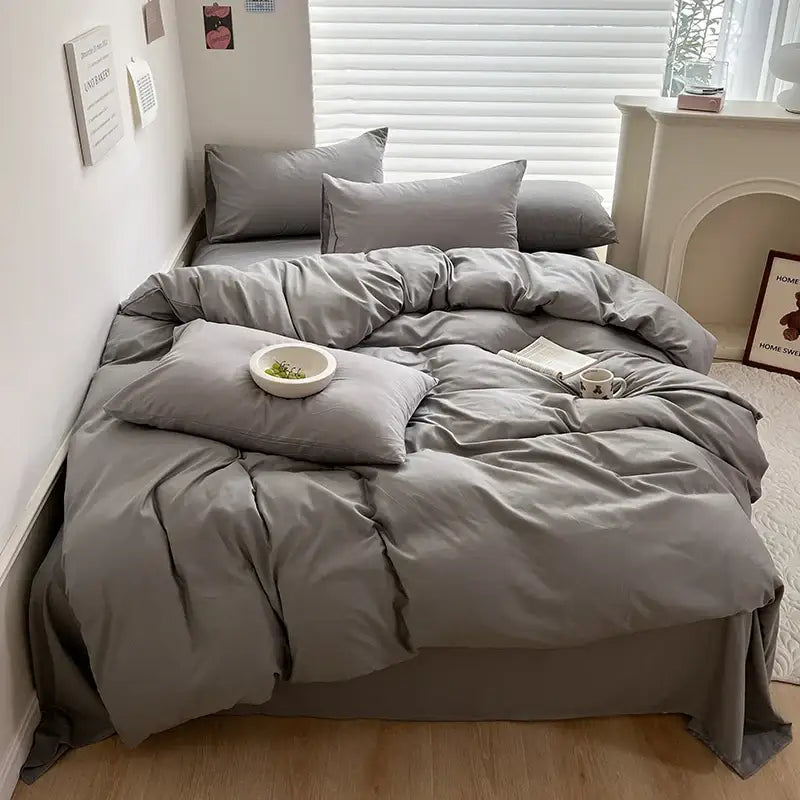 Dark Gray Cotton Duvet Set