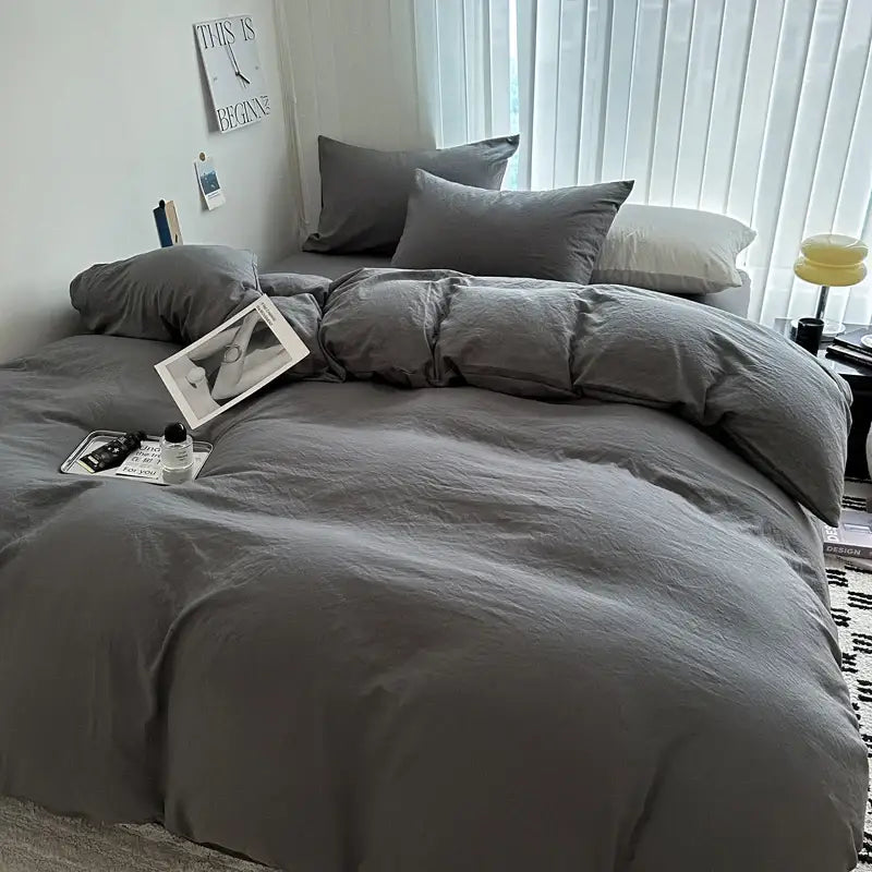 Dark Gray Cotton 4-Piece Bedding Set