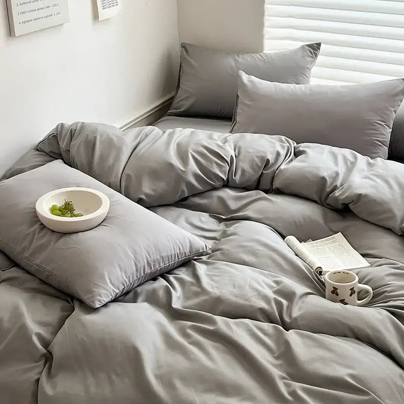 Dark Gray Cotton 4-Piece Bedding Set