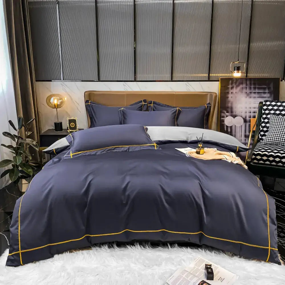 Navy Gold Cotton Duvet