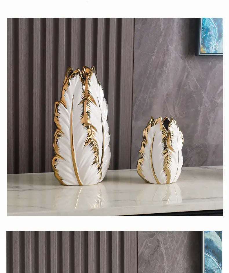 Gold Ceramic Feather Vase
