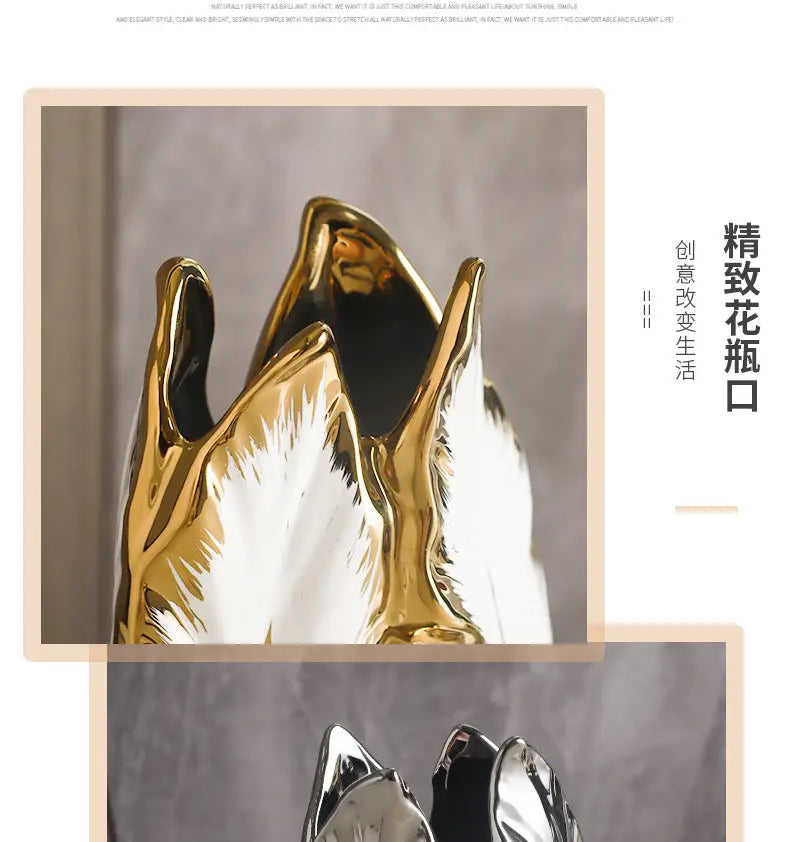 Gold Ceramic Feather Vase