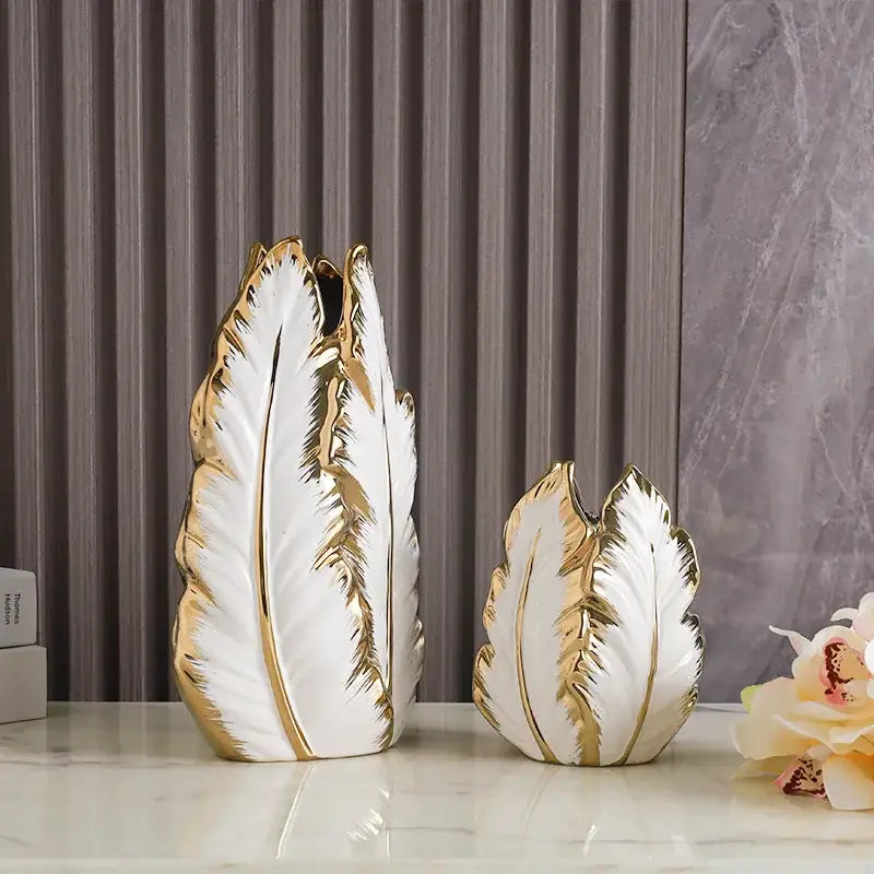 Gold Ceramic Feather Vase