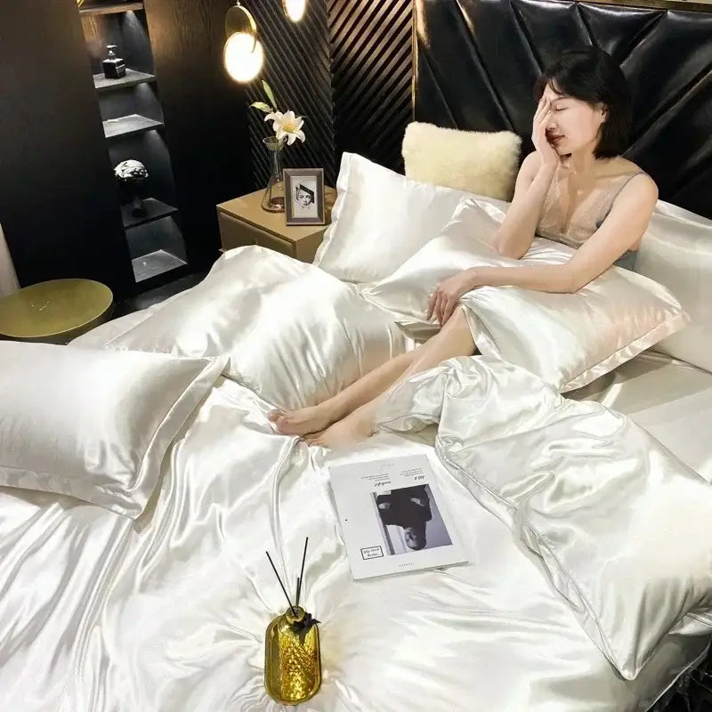 Pink Silver Silk Bedding