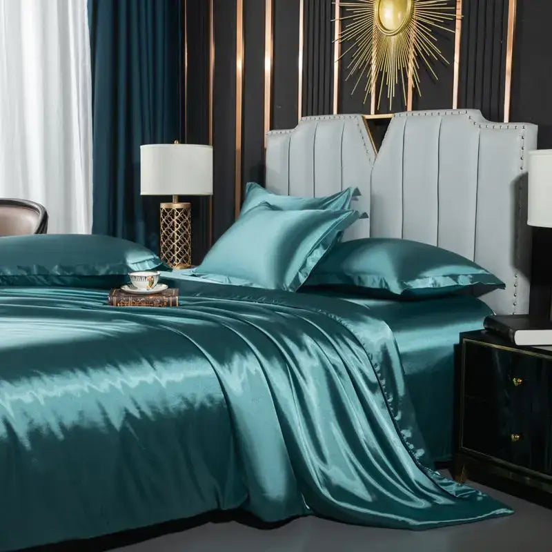 Silver Nordic Silk Duvet Cover with Pillowcase