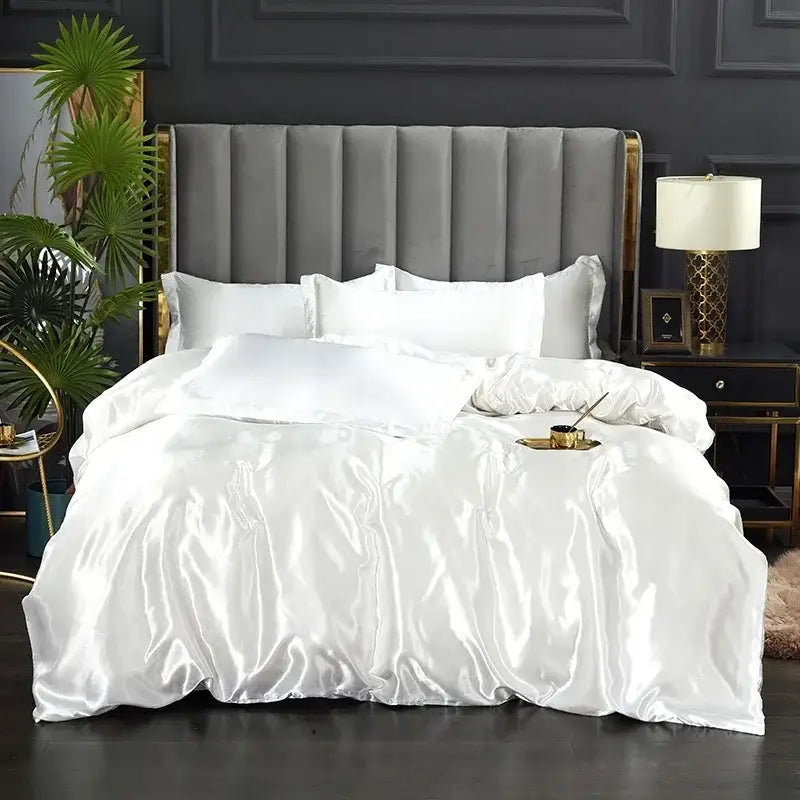 Light Blue Satin Bedding Set