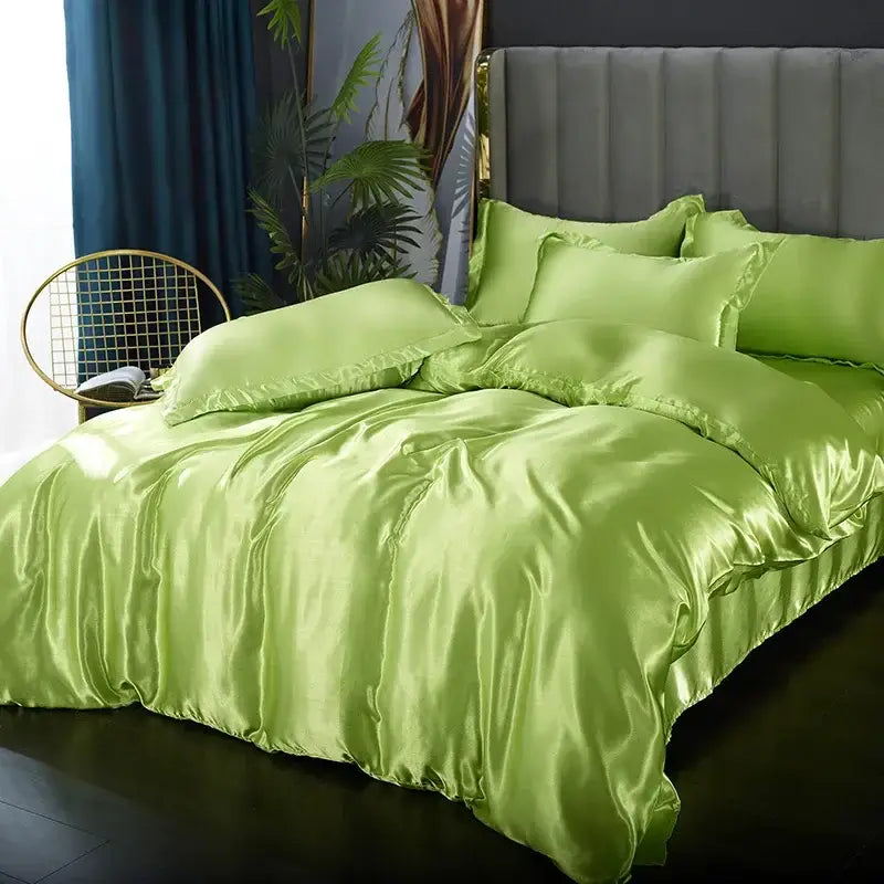 Premium Silver Satin Bedding Set 3-Piece