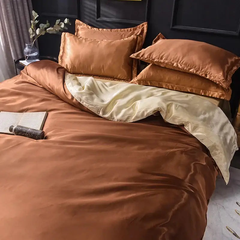 Copper Cream Satin Bedding Set
