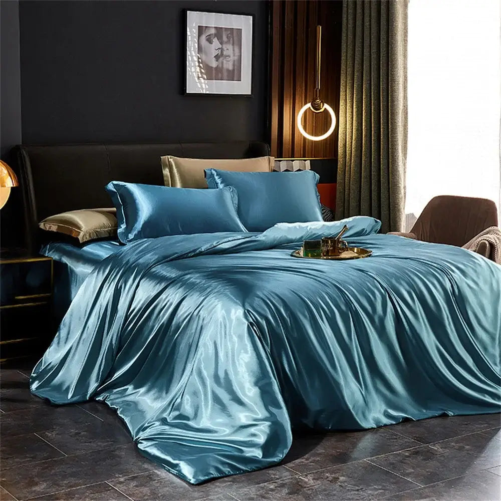Turquoise Satin Gold Bedding