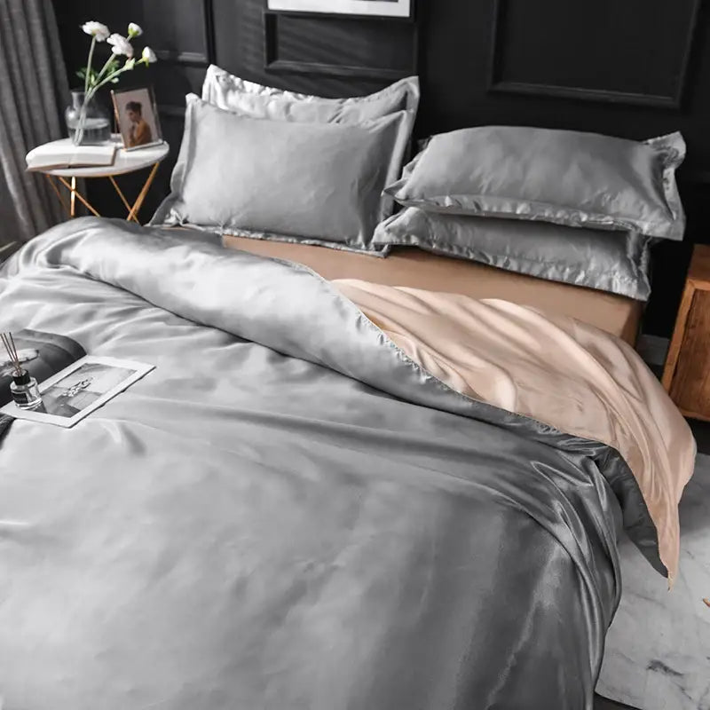 White Satin Silk Duvet Set Luxurious Feel