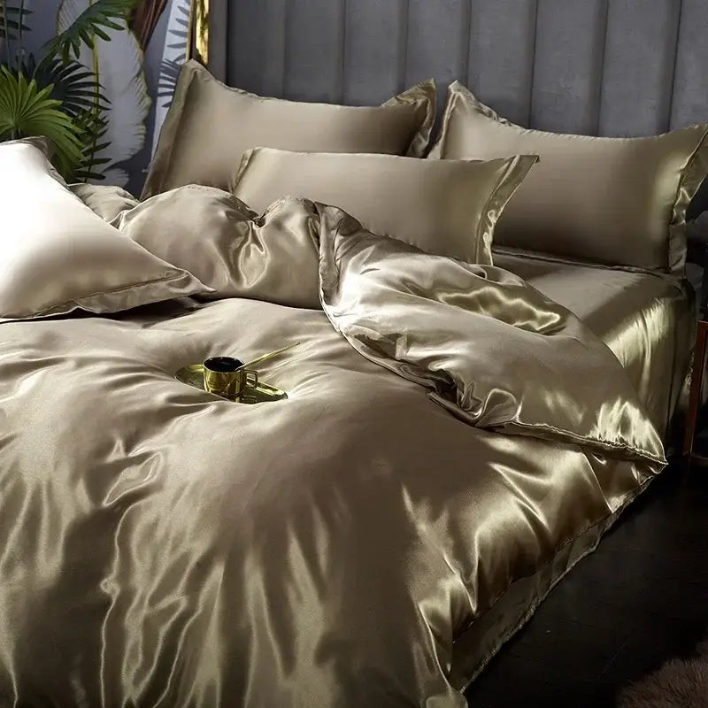 Champagne Gold Satin Duvet Set Silky Smooth