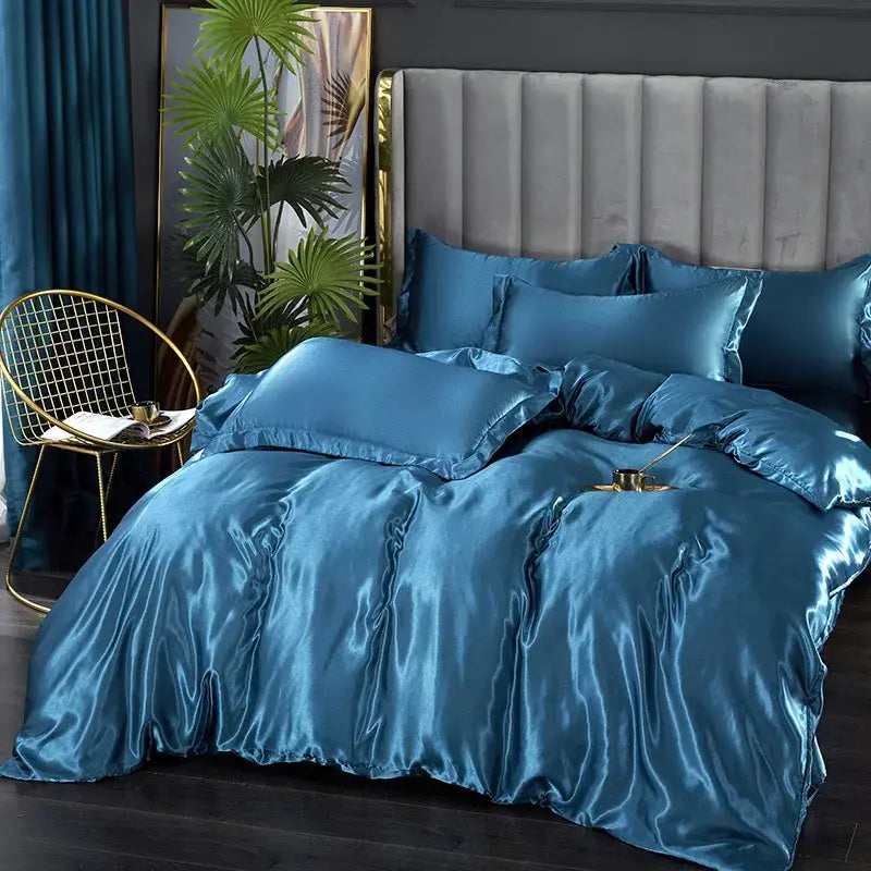 Champagne Gold Satin Duvet Set Silky Smooth