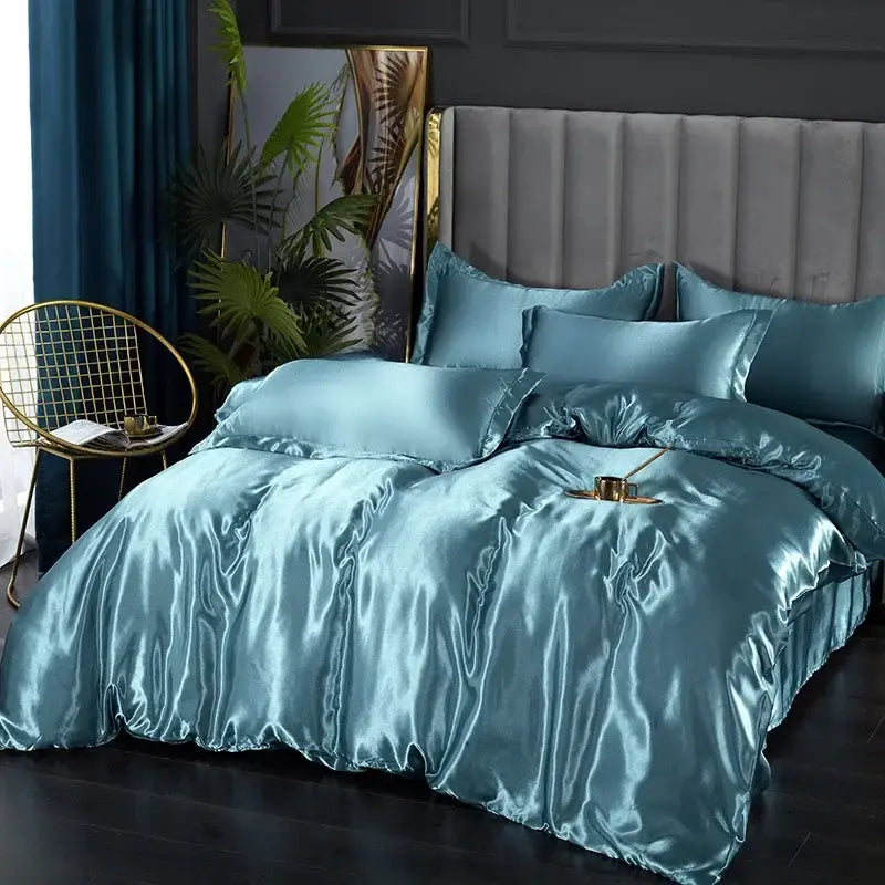 Deep Purple Satin Duvet Set with Sheet and Pillowcases