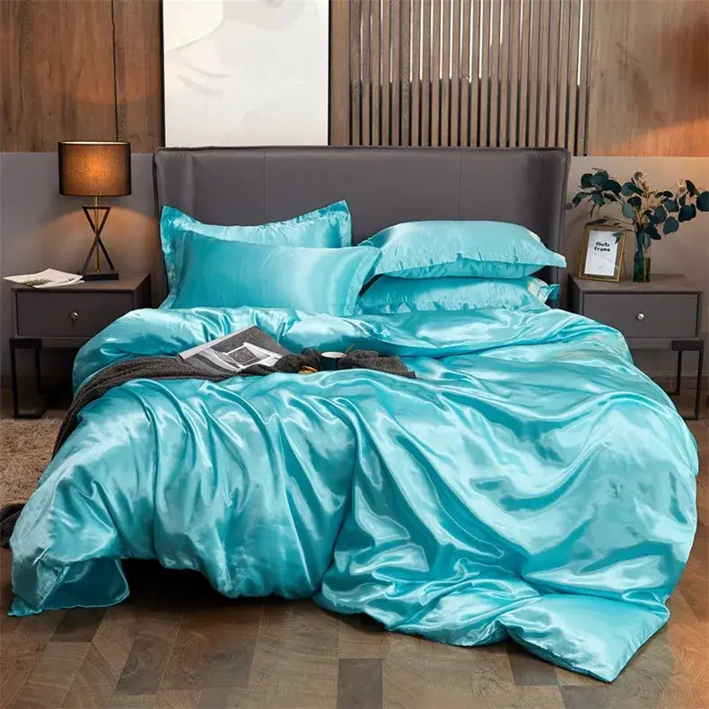 Calming Teal Rayon Satin Bedding Set