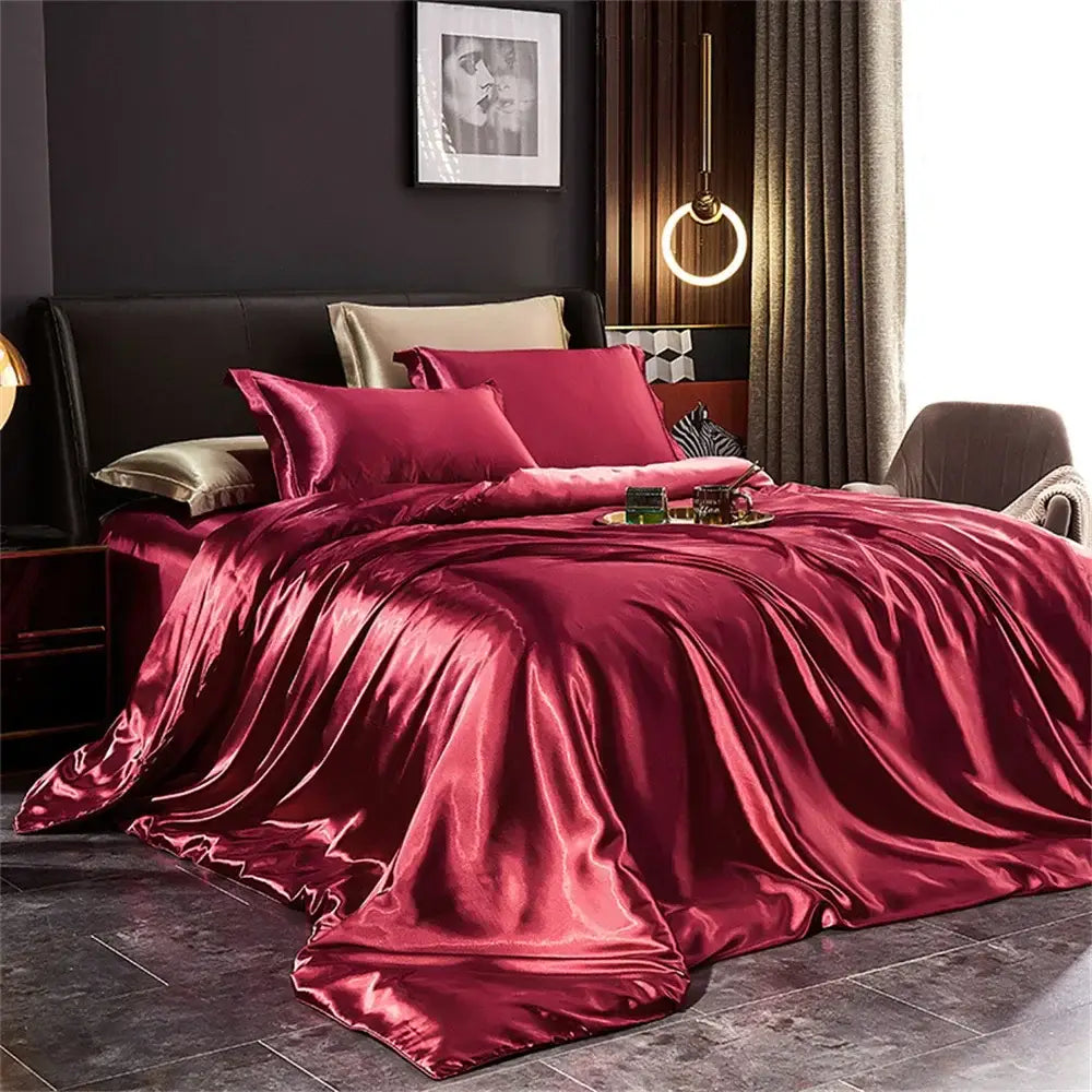 Silver Silk Bedding Set with Sheet and Pillowcase