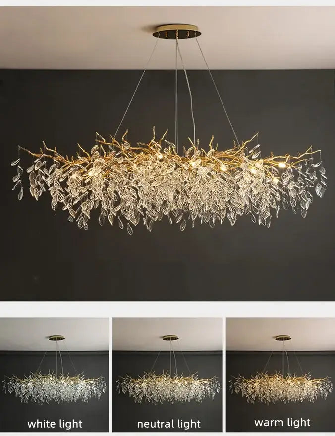 Golden Leaf Crystal Chandelier