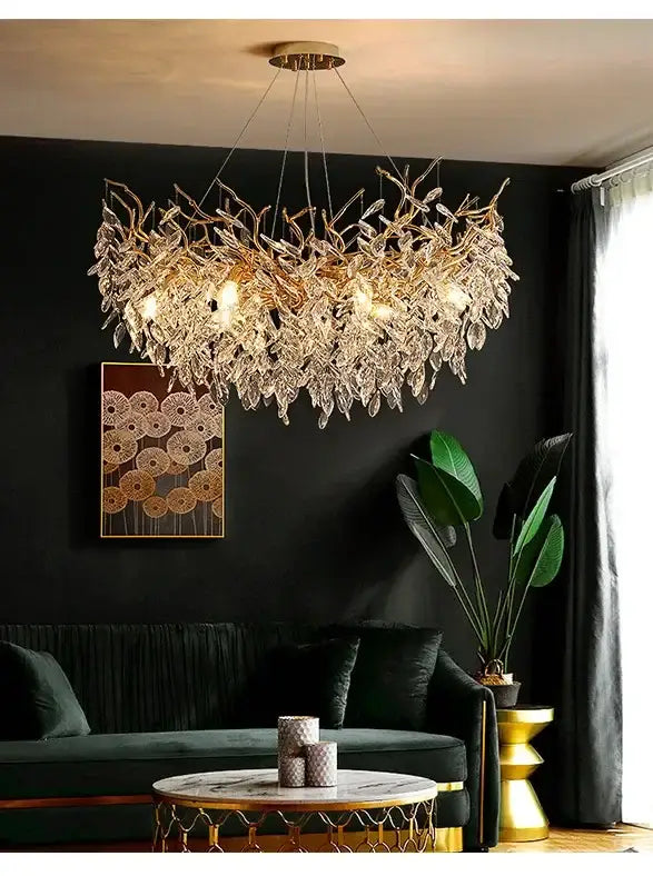 Golden Leaf Crystal Chandelier