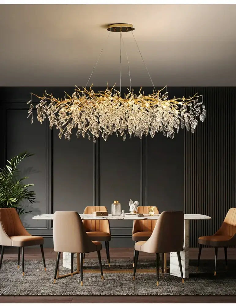 Golden Leaf Crystal Chandelier