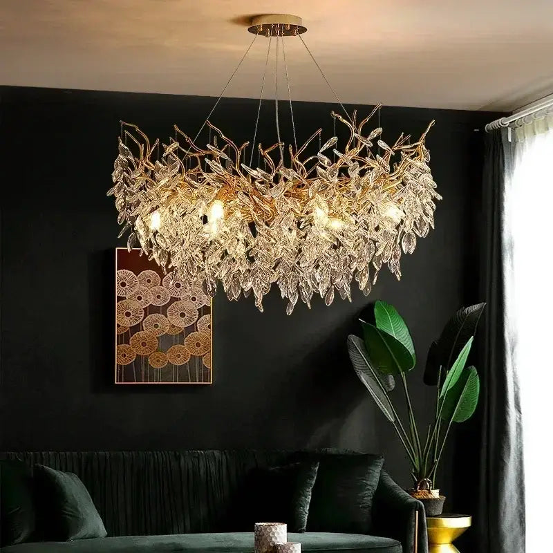 Golden Leaf Crystal Chandelier