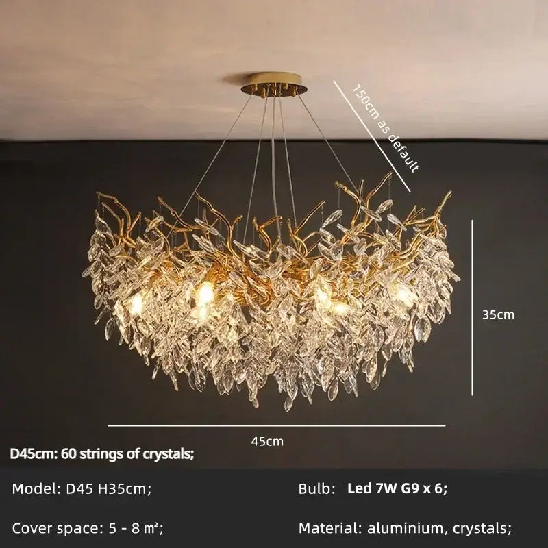 Golden Leaf Crystal Chandelier