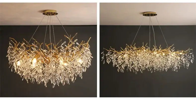 Golden Leaf Crystal Chandelier