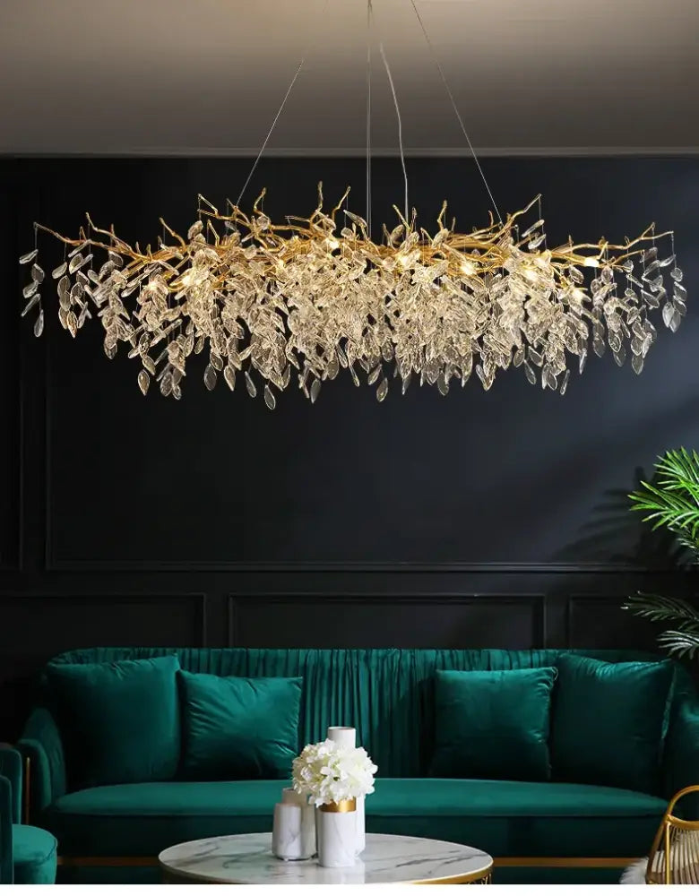 Golden Leaf Crystal Chandelier